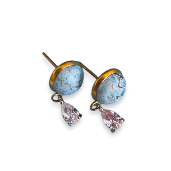 Dainty Blue Matte Stone Effect CZ Earrings - Picture 3 of 6